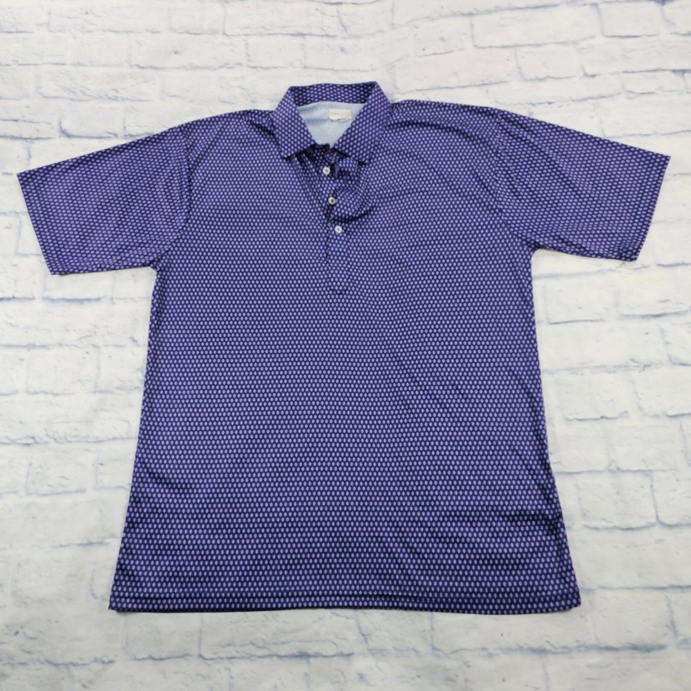 Collars & Co Dress Collar Polo MENS XL Navy Blue Diamond Geometric Golf Shirt